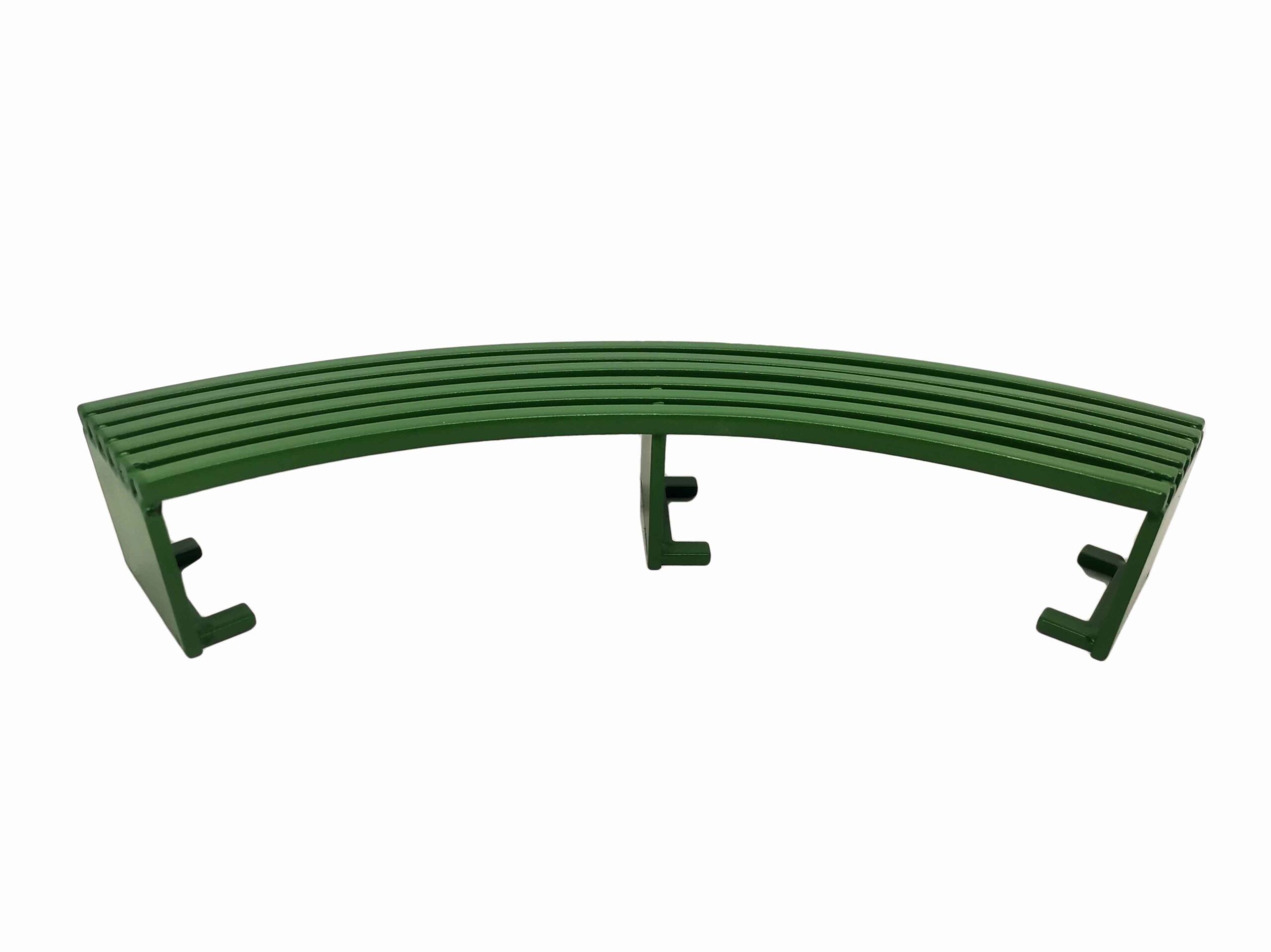 Green curved metal bench Green curved metal bench