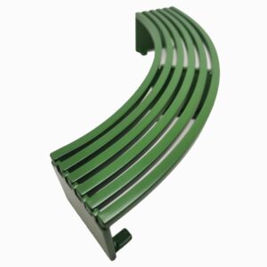 Green curved metal bench