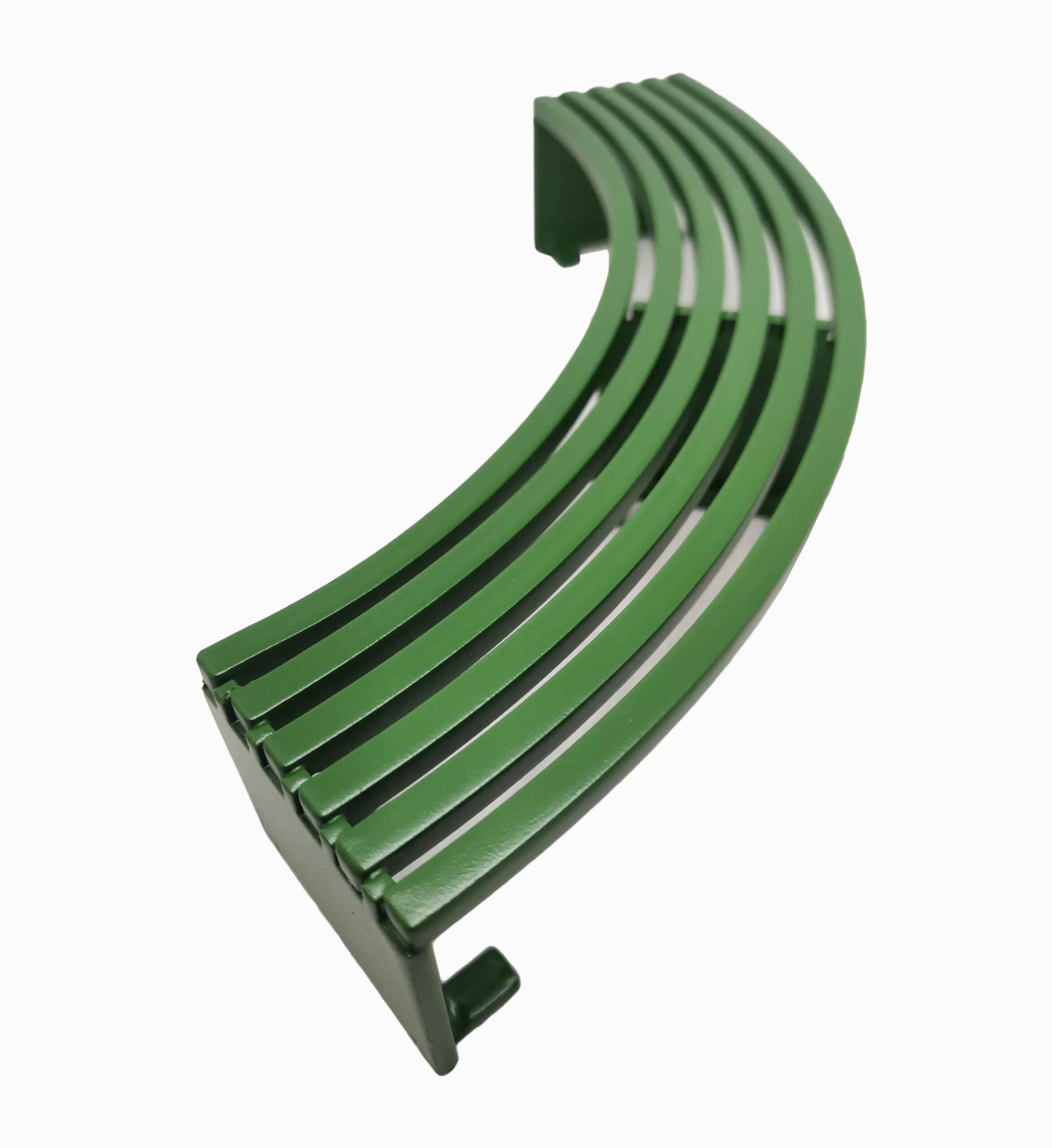 Green curved metal bench Green curved metal bench