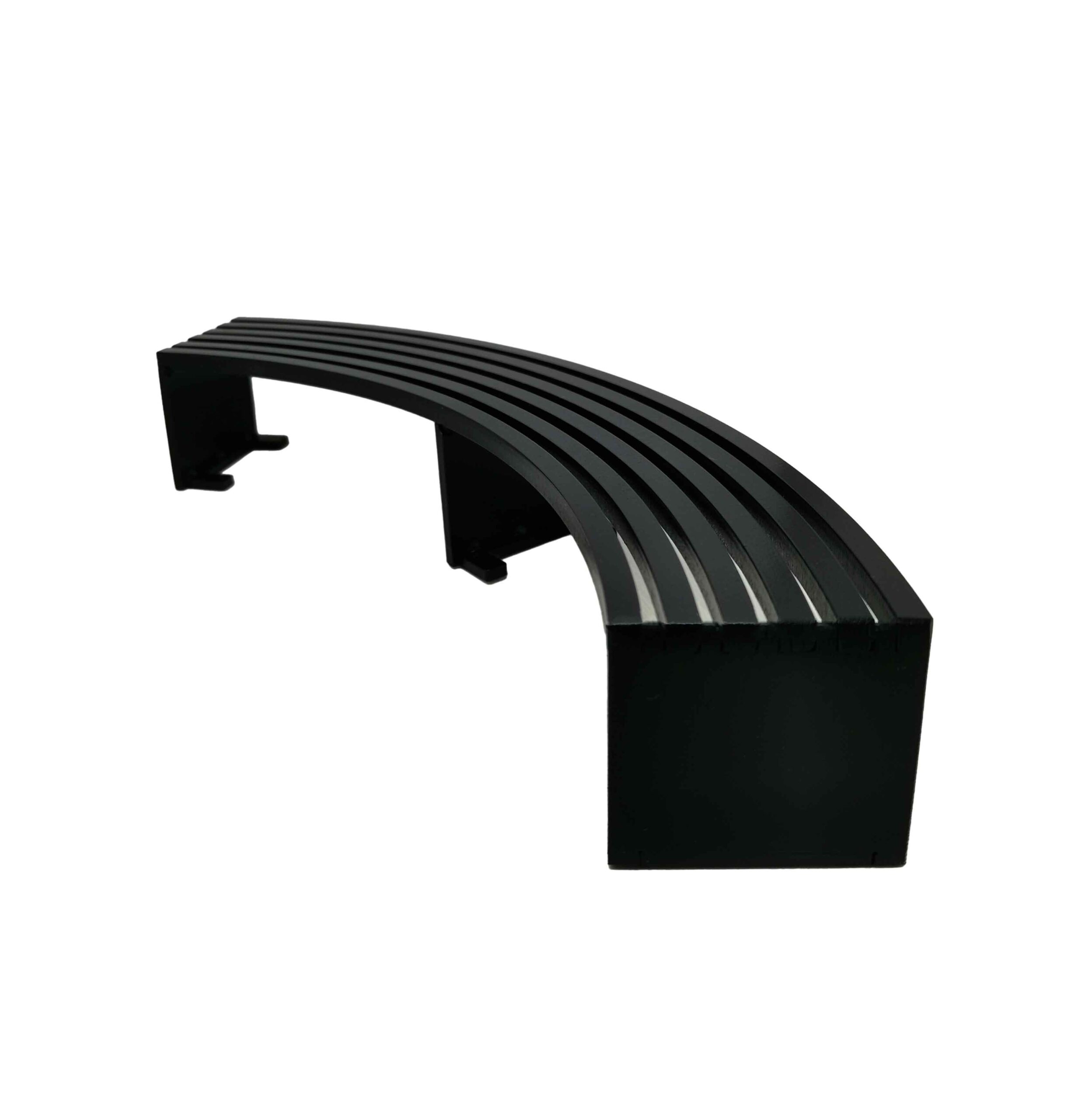 Black curved metal bench Black curved metal bench