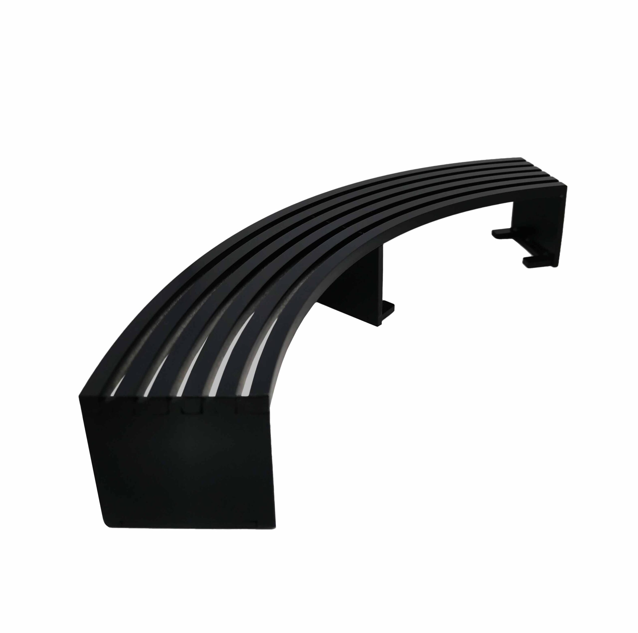 Black curved metal bench Black curved metal bench