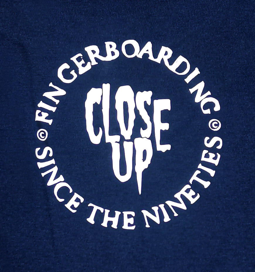 close up t-shirt blue back logo